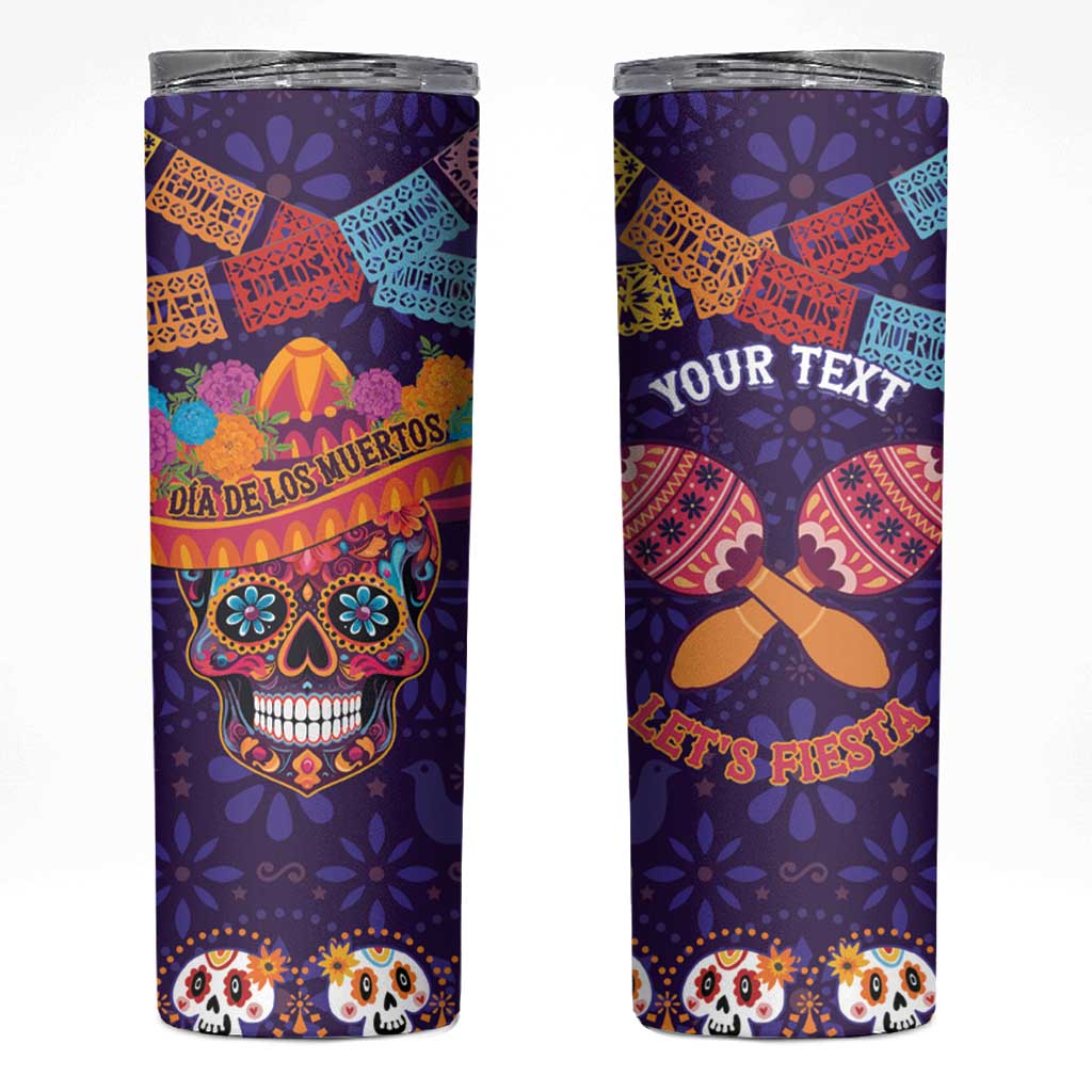 Personalised Mexico Day Of The Dead Skinny Tumbler Sugar Skull With Maracas Mexican Folk Pattern