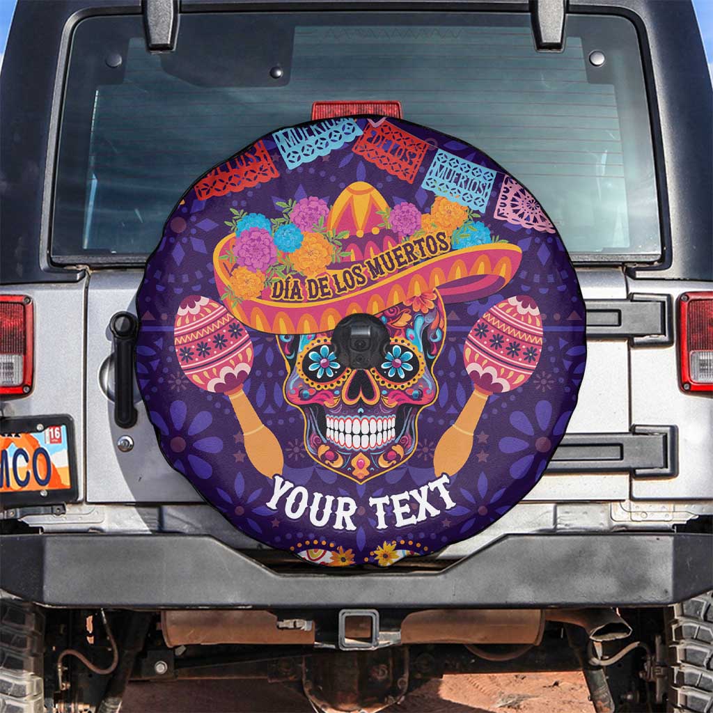 Personalised Mexico Day Of The Dead Spare Tire Cover Sugar Skull With Maracas Mexican Folk Pattern