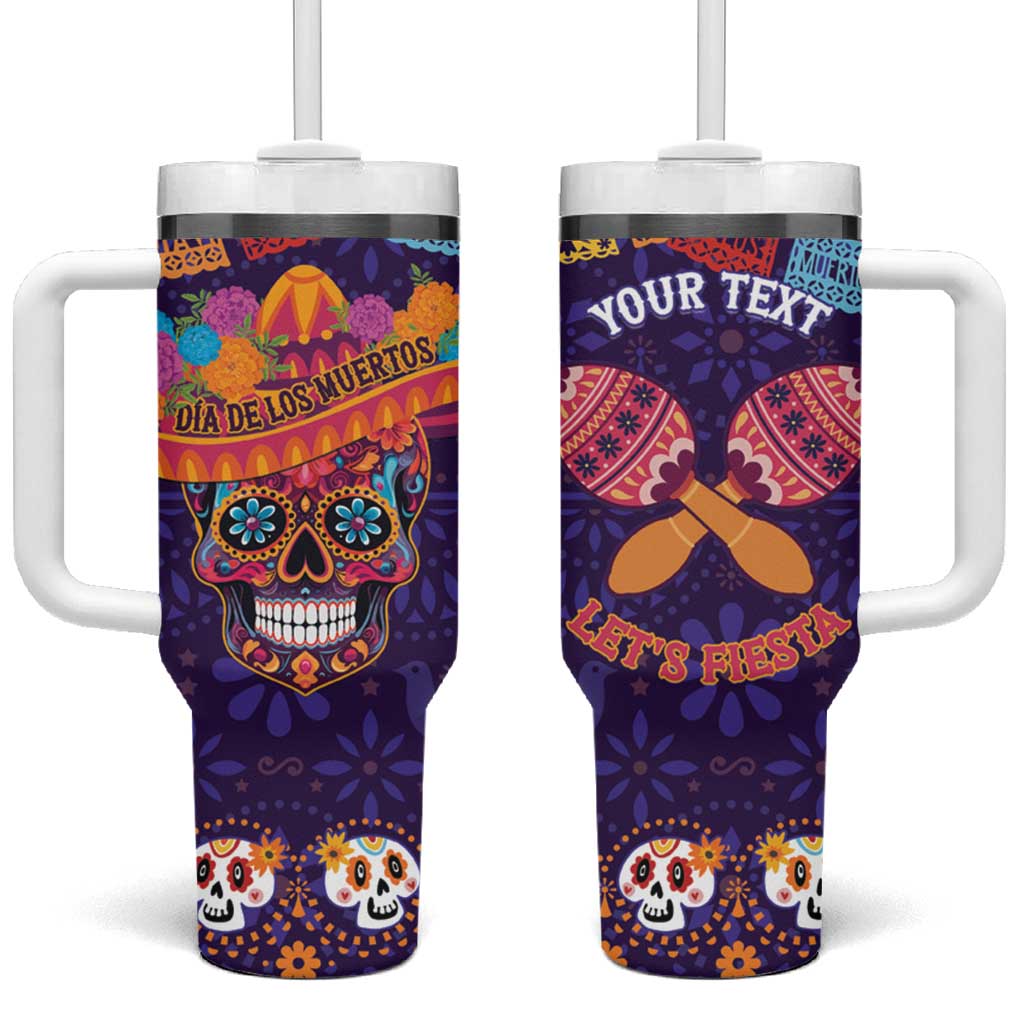 Personalised Mexico Day Of The Dead Tumbler With Handle Sugar Skull With Maracas Mexican Folk Pattern