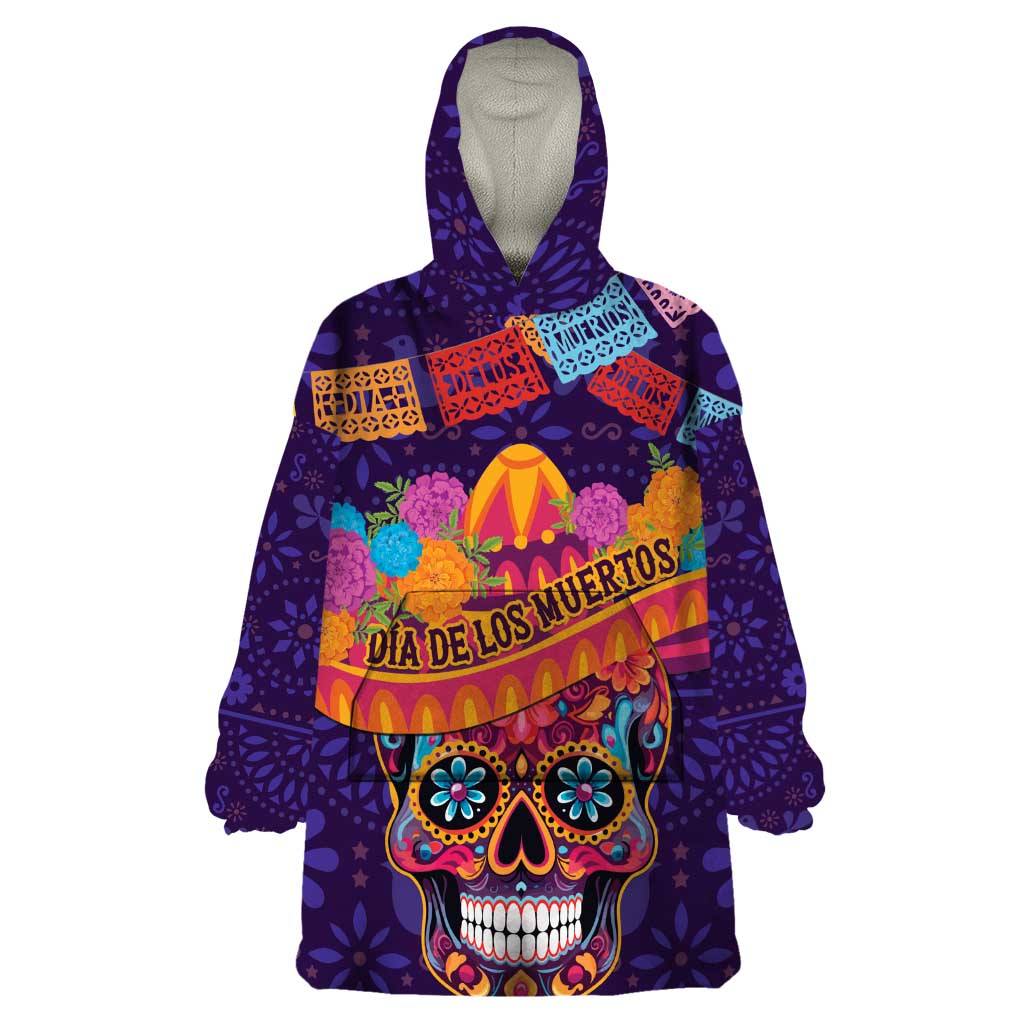 Personalised Mexico Day Of The Dead Wearable Blanket Hoodie Sugar Skull With Maracas Mexican Folk Pattern LT15