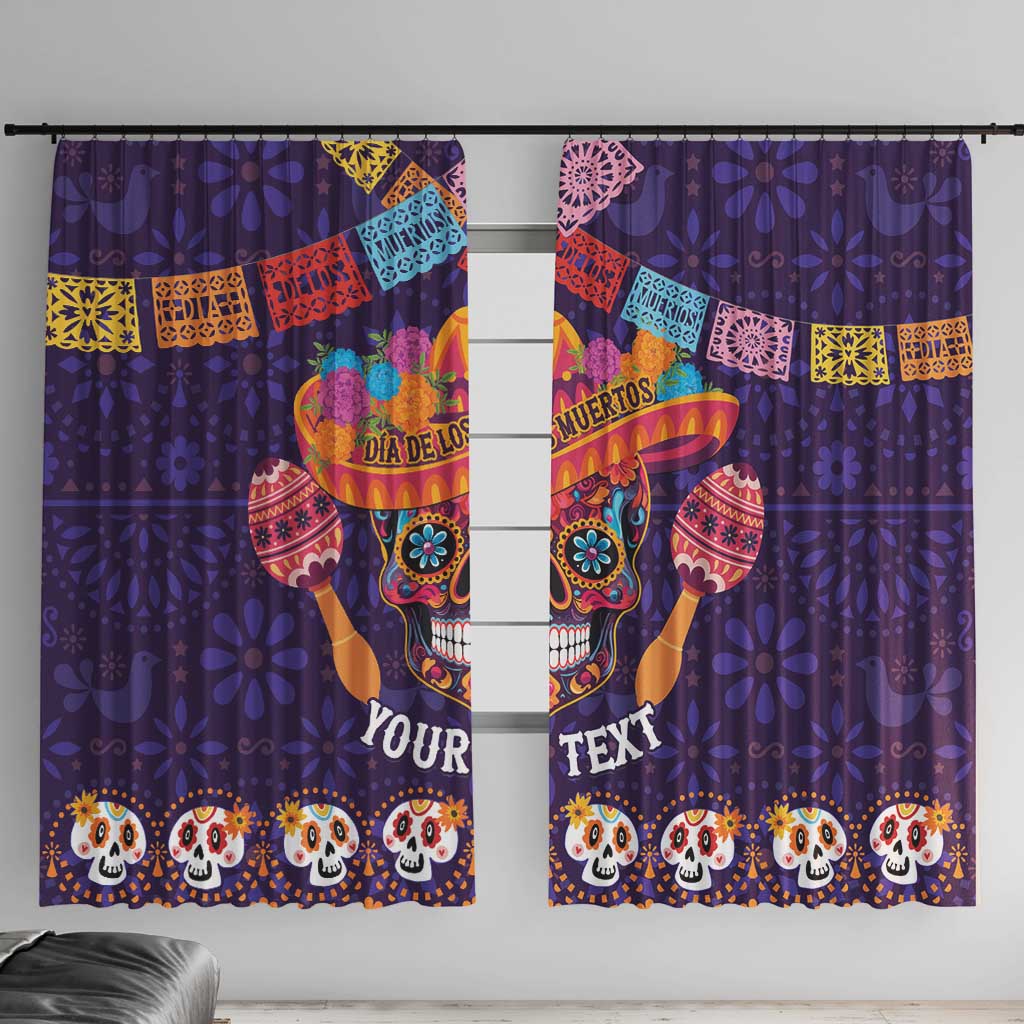 Personalised Mexico Day Of The Dead Window Curtain Sugar Skull With Maracas Mexican Folk Pattern