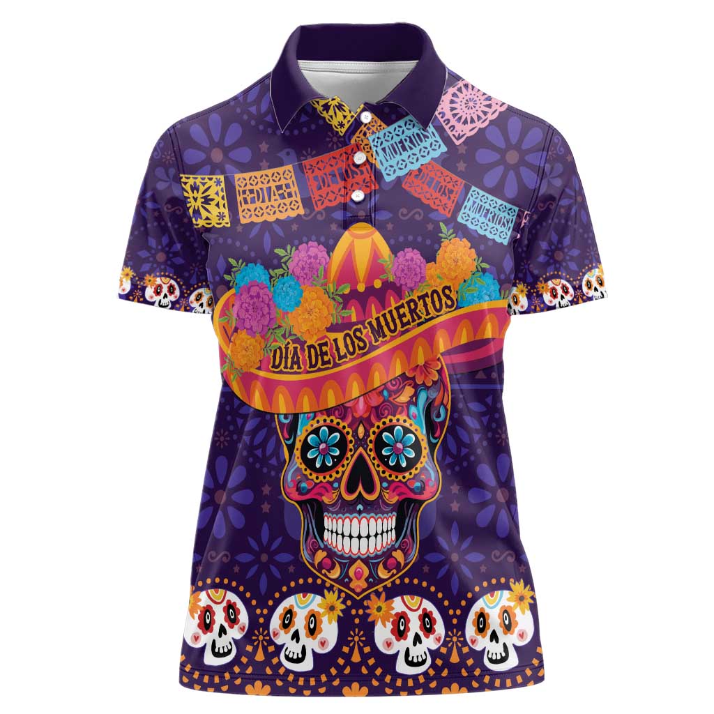 Personalised Mexico Day Of The Dead Women Polo Shirt Sugar Skull With Maracas Mexican Folk Pattern LT15