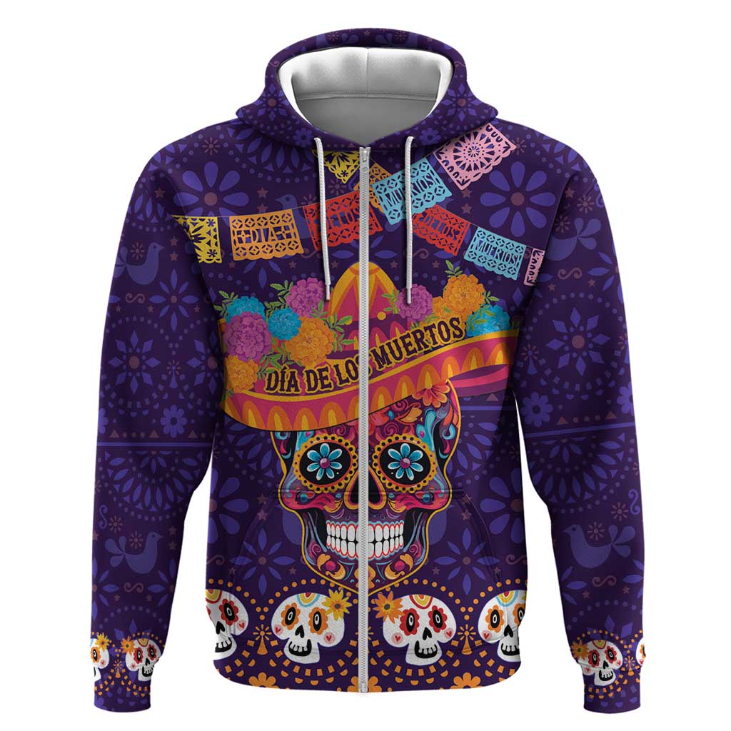 Personalised Mexico Day Of The Dead Zip Hoodie Sugar Skull With Maracas Mexican Folk Pattern LT15