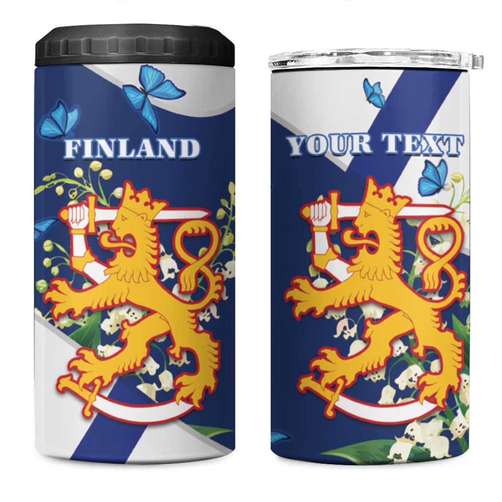 Personalised Finland Independence Day 4 in 1 Can Cooler Tumbler Lily Of The Valley Mix Holly Blue - Coat Of Arms Style - Wonder Print Shop