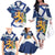 Personalised Finland Independence Day Family Matching Off The Shoulder Long Sleeve Dress and Hawaiian Shirt Lily Of The Valley Mix Holly Blue - Coat Of Arms Style - Wonder Print Shop