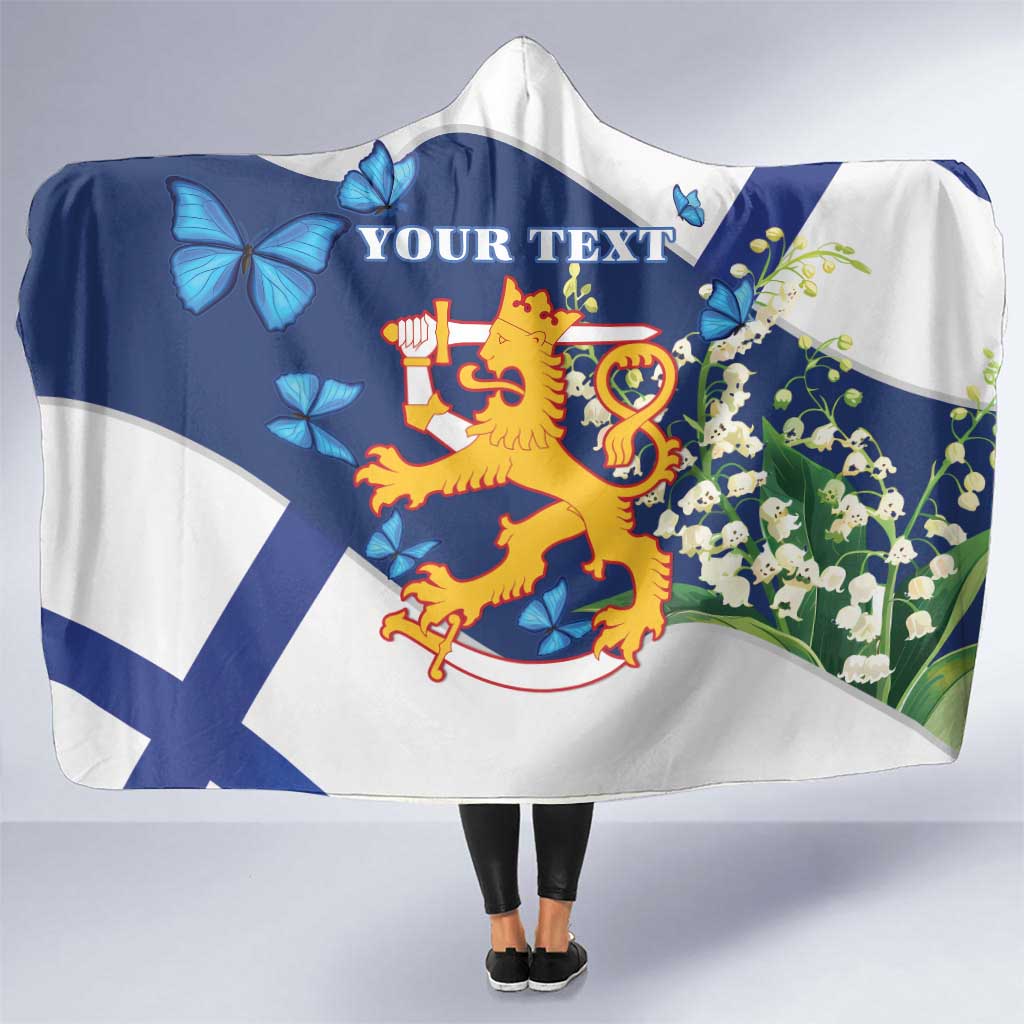 Personalised Finland Independence Day Hooded Blanket Lily Of The Valley Mix Holly Blue - Coat Of Arms Style