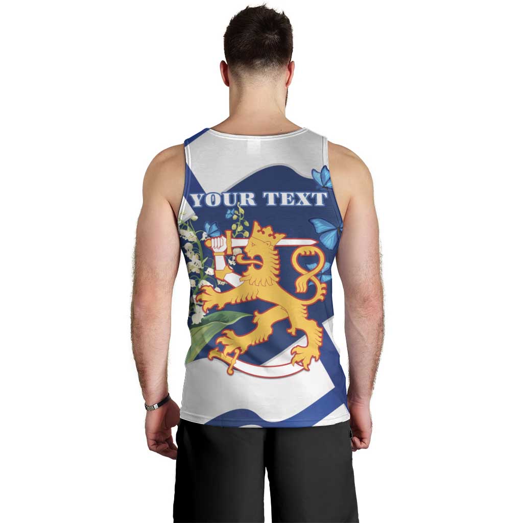 Personalised Finland Independence Day Men Tank Top Lily Of The Valley Mix Holly Blue - Coat Of Arms Style - Wonder Print Shop