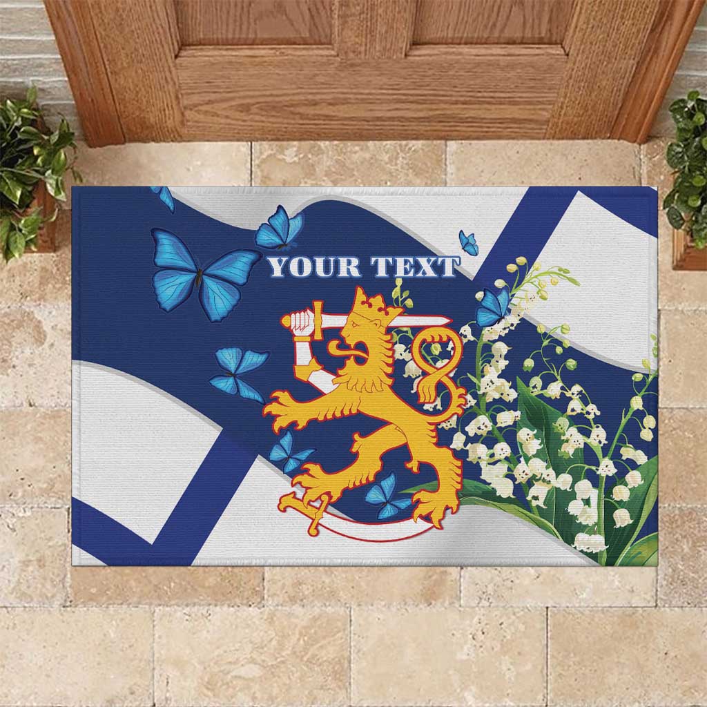 Personalised Finland Independence Day Rubber Doormat Lily Of The Valley Mix Holly Blue - Coat Of Arms Style - Wonder Print Shop