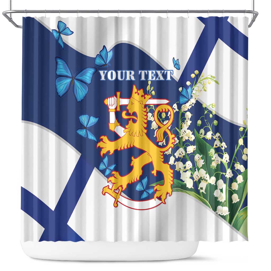 Personalised Finland Independence Day Shower Curtain Lily Of The Valley Mix Holly Blue - Coat Of Arms Style