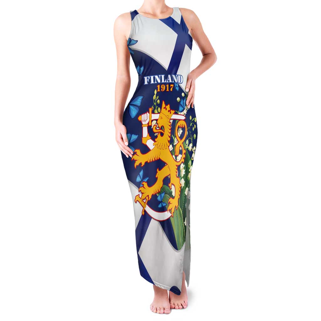 Personalised Finland Independence Day Tank Maxi Dress Lily Of The Valley Mix Holly Blue - Coat Of Arms Style - Wonder Print Shop