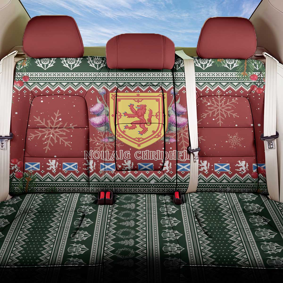 Scotland Christmas Back Car Seat Cover The Royal Arms of Scotland With Thistle - Wonder Print Shop