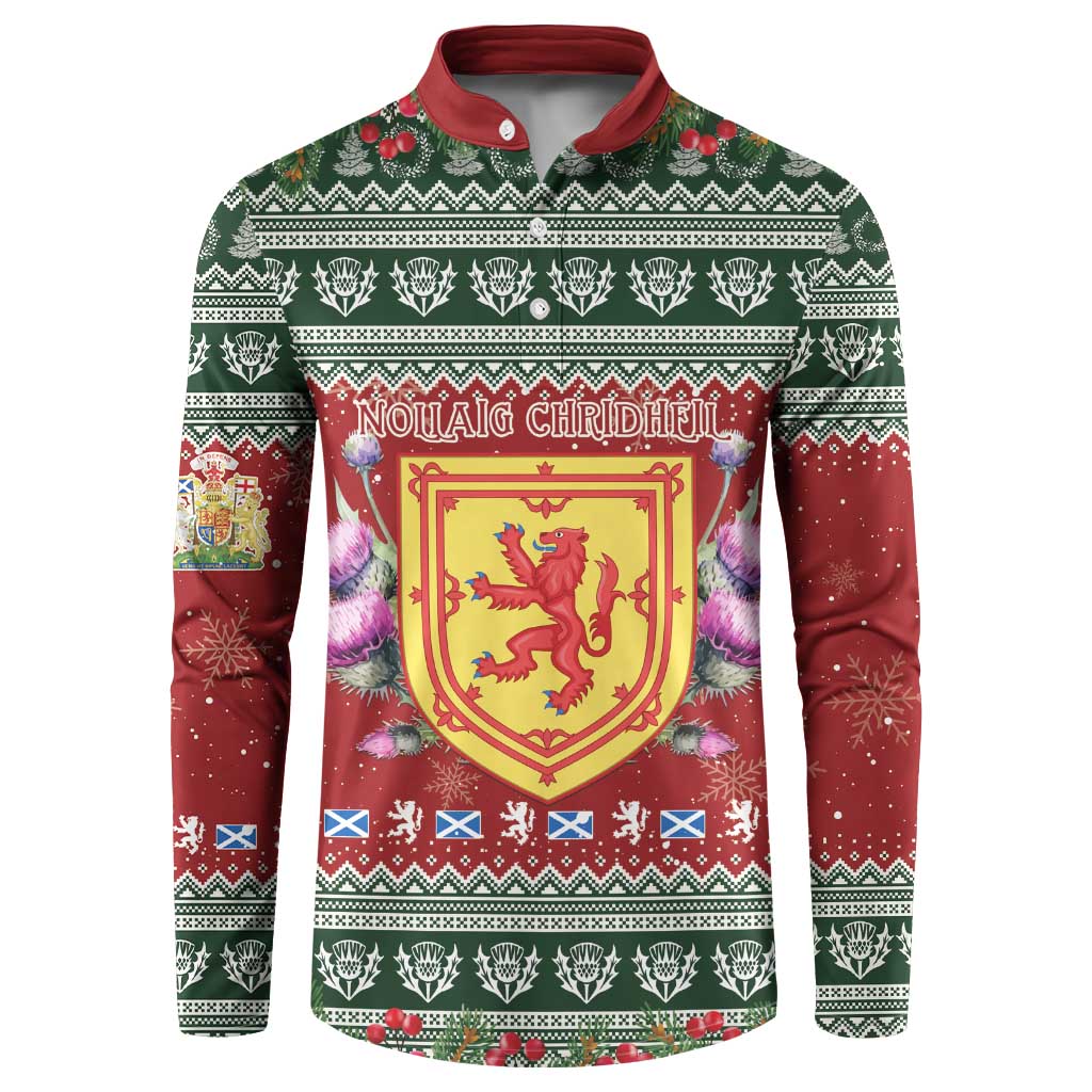 Scotland Christmas Button Sweatshirt The Royal Arms of Scotland With Thistle - Wonder Print Shop