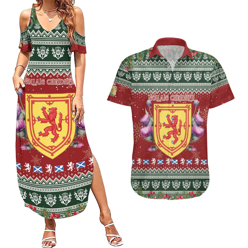 Scotland Christmas Couples Matching Summer Maxi Dress and Hawaiian Shirt The Royal Arms of Scotland With Thistle - Wonder Print Shop