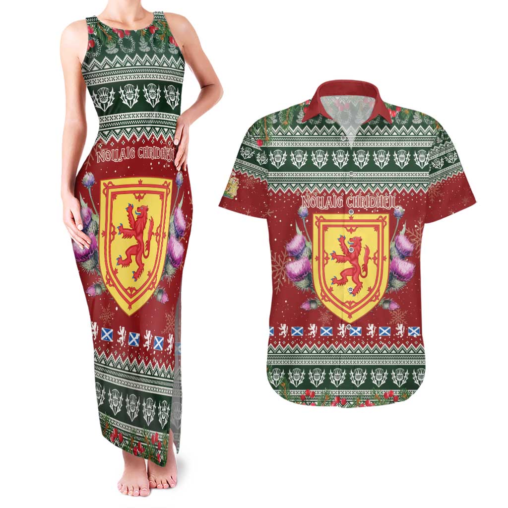 Scotland Christmas Couples Matching Tank Maxi Dress and Hawaiian Shirt The Royal Arms of Scotland With Thistle - Wonder Print Shop