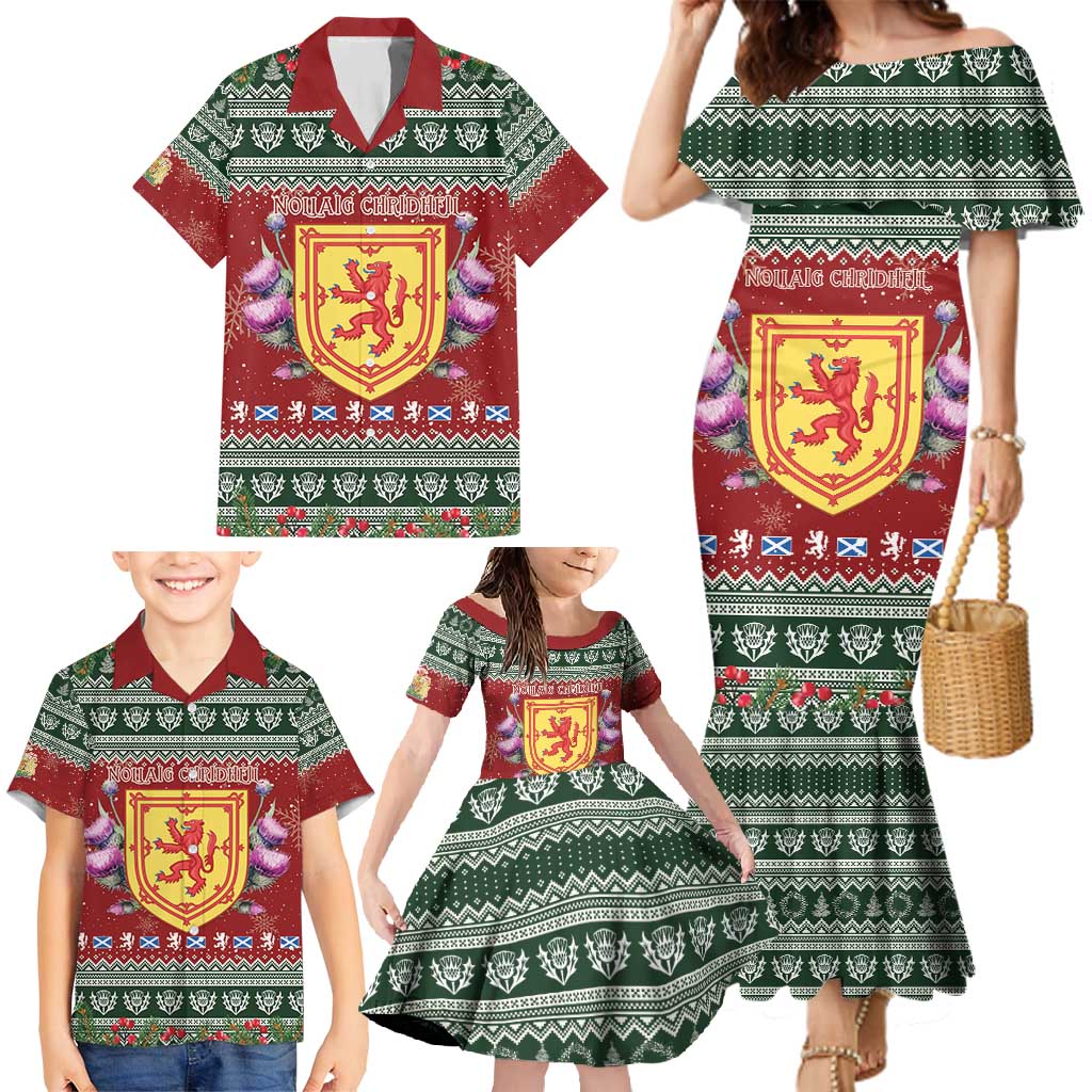 Scotland Christmas Family Matching Mermaid Dress and Hawaiian Shirt The Royal Arms of Scotland With Thistle - Wonder Print Shop