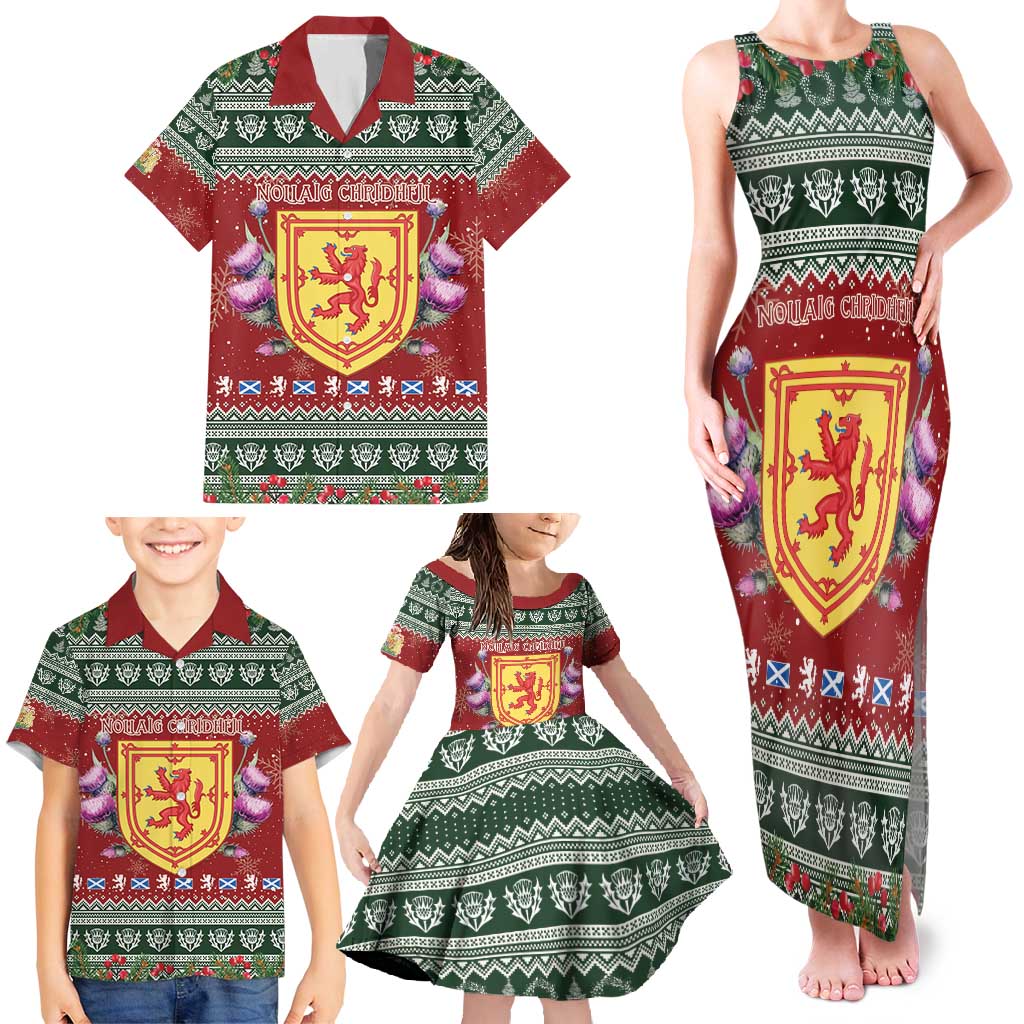 Scotland Christmas Family Matching Tank Maxi Dress and Hawaiian Shirt The Royal Arms of Scotland With Thistle - Wonder Print Shop