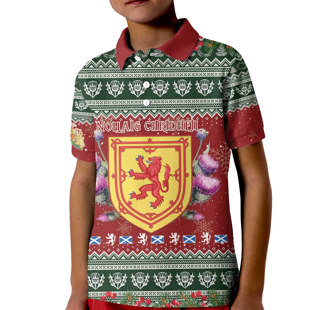 Scotland Christmas Kid Polo Shirt The Royal Arms of Scotland With Thistle - Wonder Print Shop