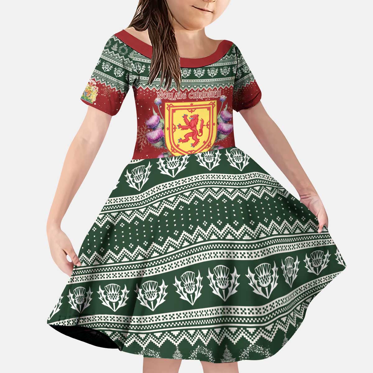 Scotland Christmas Kid Short Sleeve Dress The Royal Arms of Scotland With Thistle - Wonder Print Shop