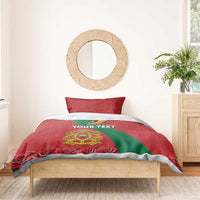 Personalized red bedding set with green diagonal stripe, bird crest, roses, single pillow case
