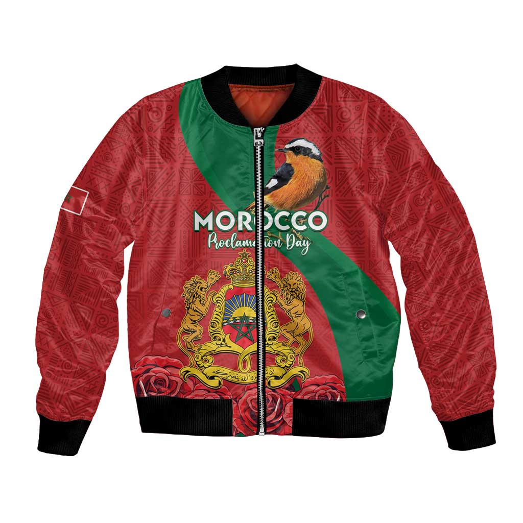 Personalised Morocco Proclamation Day Bomber Jacket Moussier's Redstart With Coat Of Arms