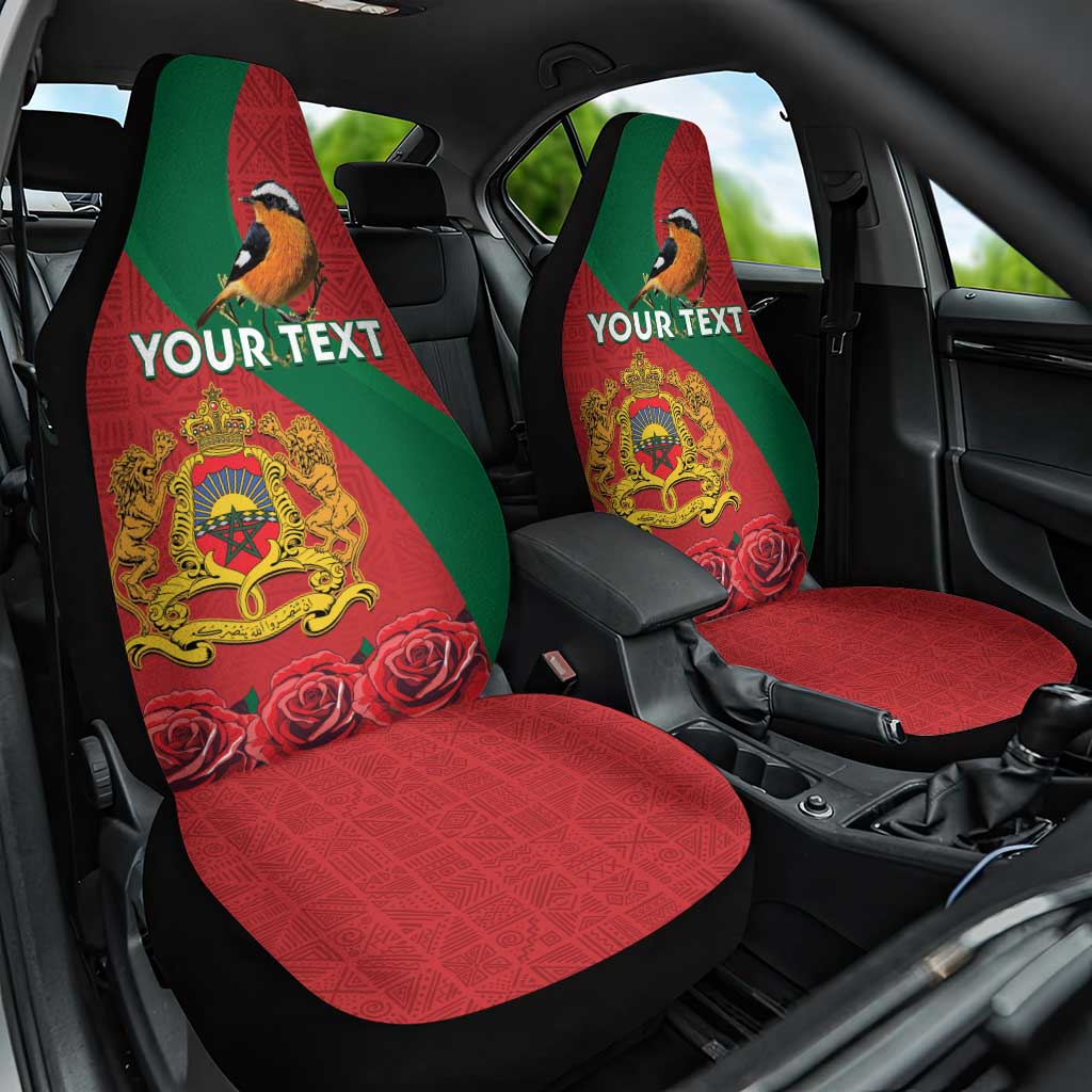 Personalised Morocco Proclamation Day Car Seat Cover Moussier's Redstart With Coat Of Arms