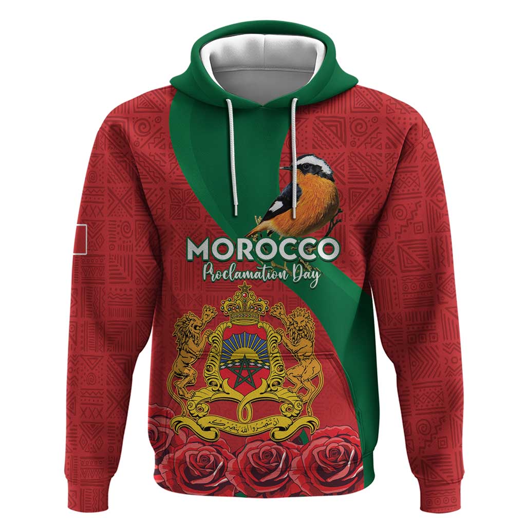 Personalised Morocco Proclamation Day Hoodie Moussier's Redstart With Coat Of Arms