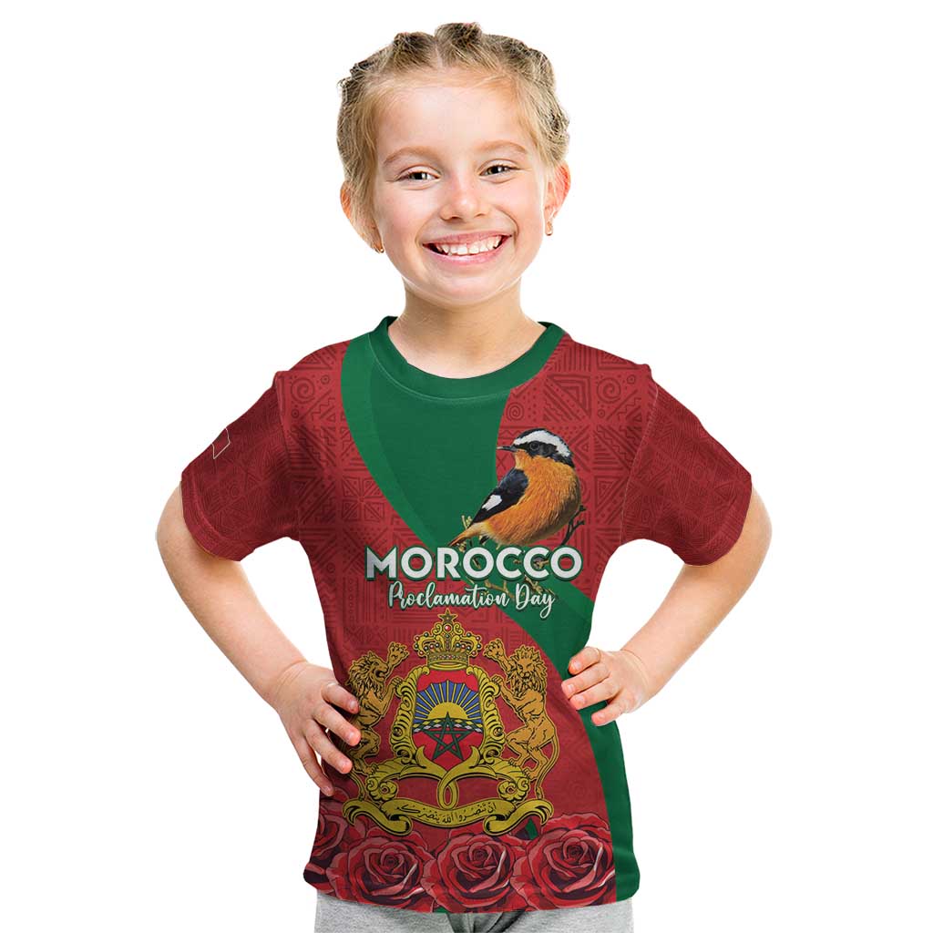 Personalised Morocco Proclamation Day Kid T Shirt Moussier's Redstart With Coat Of Arms