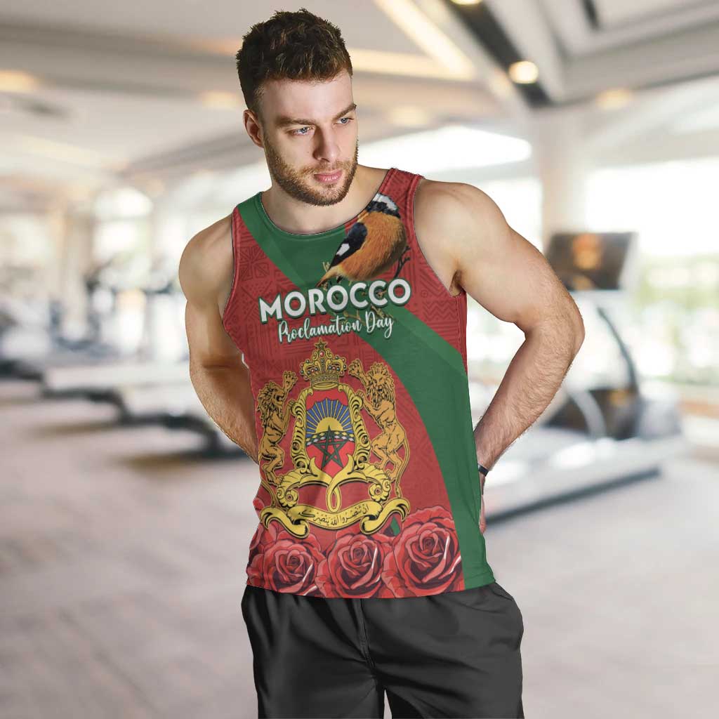 Personalised Morocco Proclamation Day Men Tank Top Moussier's Redstart With Coat Of Arms - Wonder Print Shop