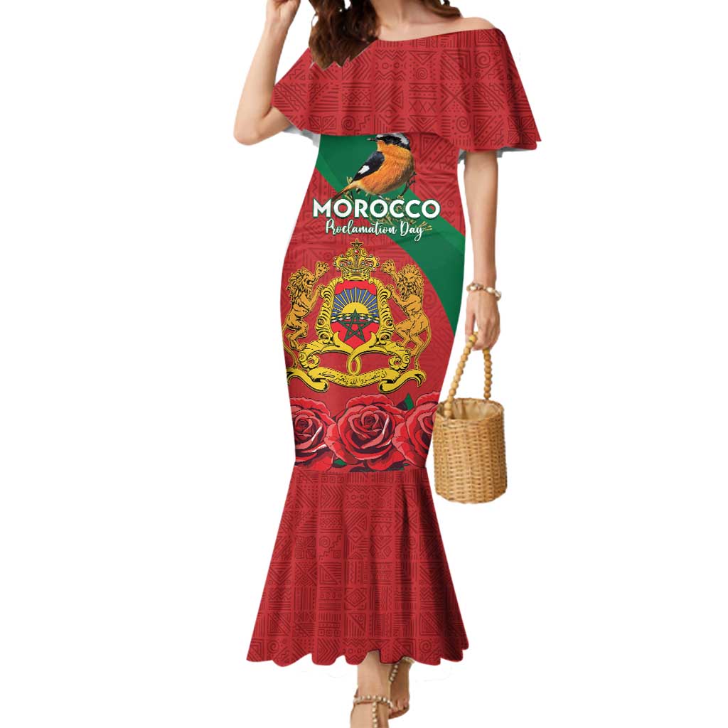 Personalised Morocco Proclamation Day Mermaid Dress Moussier's Redstart With Coat Of Arms - Wonder Print Shop