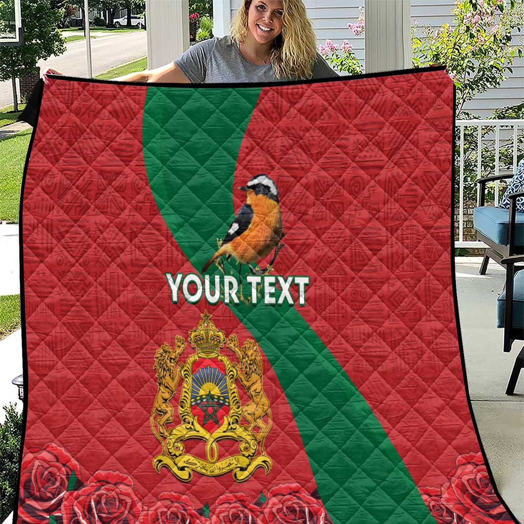 Personalised Morocco Proclamation Day Quilt Moussier's Redstart With Coat Of Arms - Wonder Print Shop