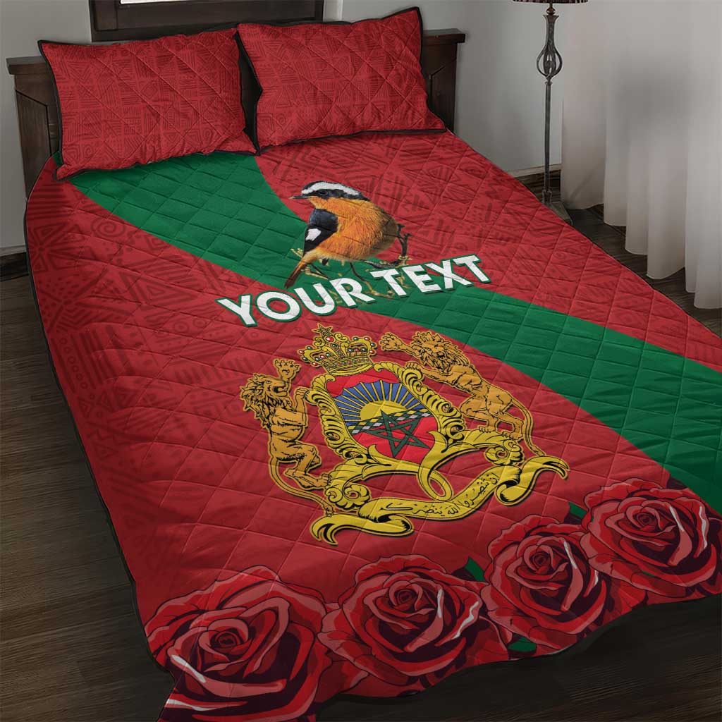 Personalised Morocco Proclamation Day Quilt Bed Set Moussier's Redstart With Coat Of Arms