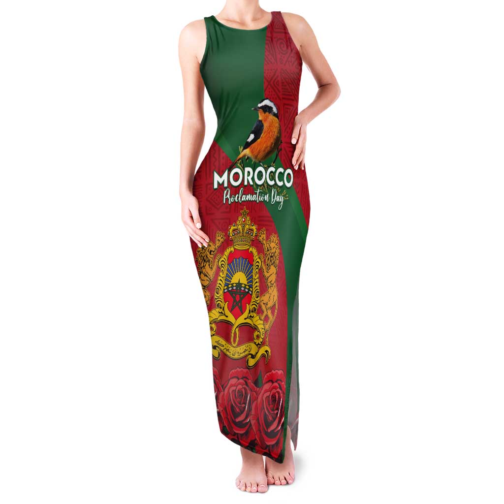 Personalised Morocco Proclamation Day Tank Maxi Dress Moussier's Redstart With Coat Of Arms - Wonder Print Shop