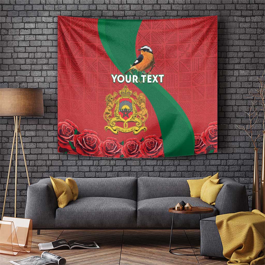 Personalised Morocco Proclamation Day Tapestry Moussier's Redstart With Coat Of Arms