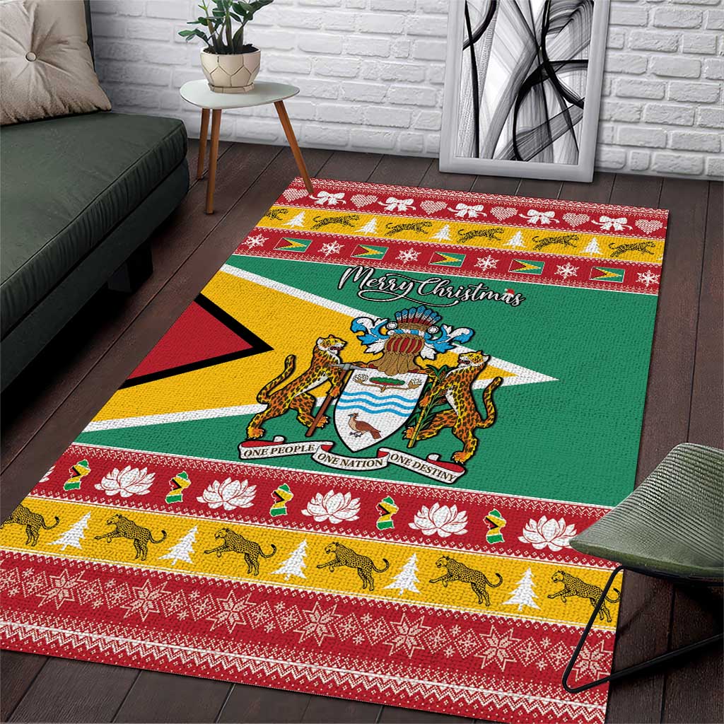 Guyana Christmas Area Rug Coat Of Arms with Flag Style - Wonder Print Shop