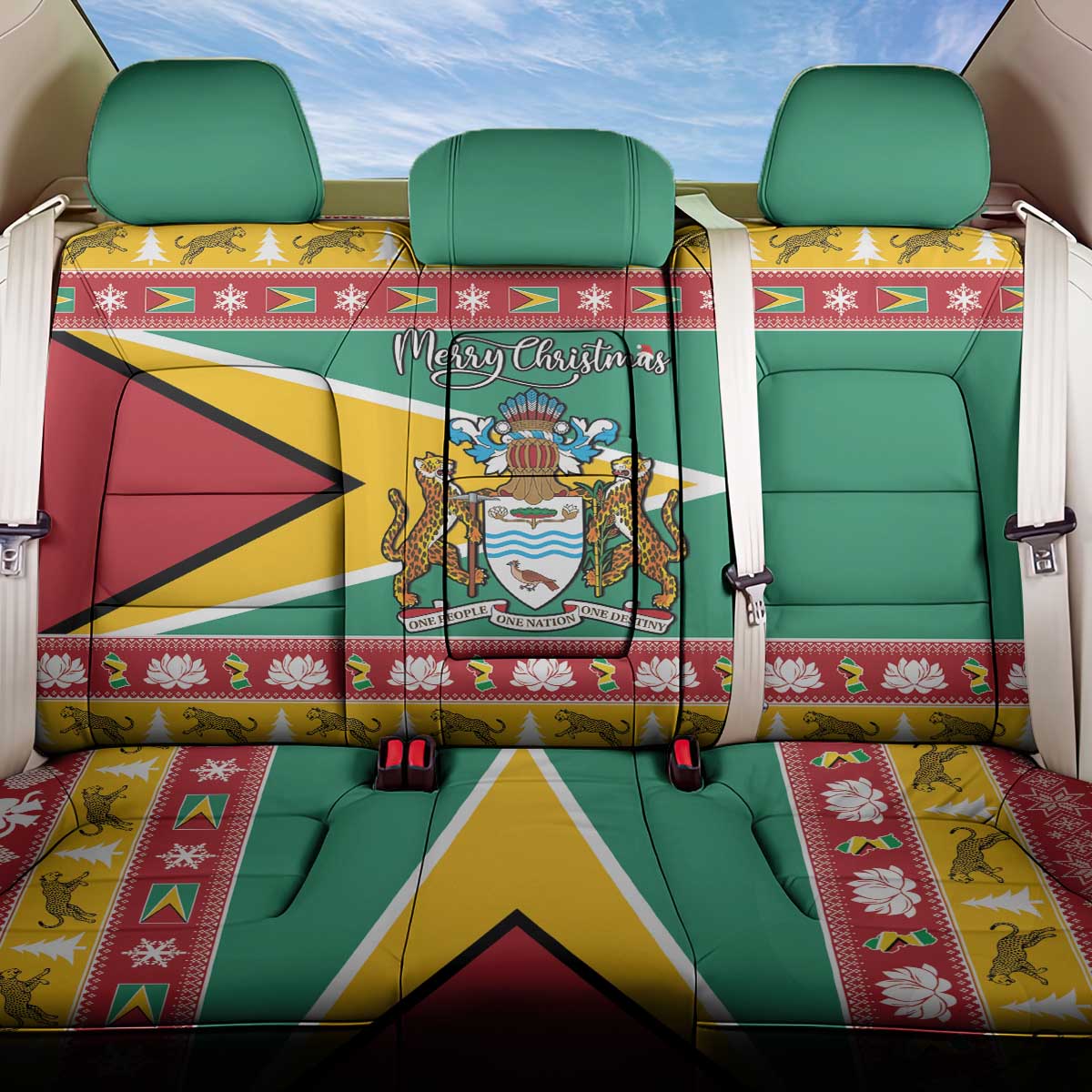 Guyana Christmas Back Car Seat Cover Coat Of Arms with Flag Style - Wonder Print Shop