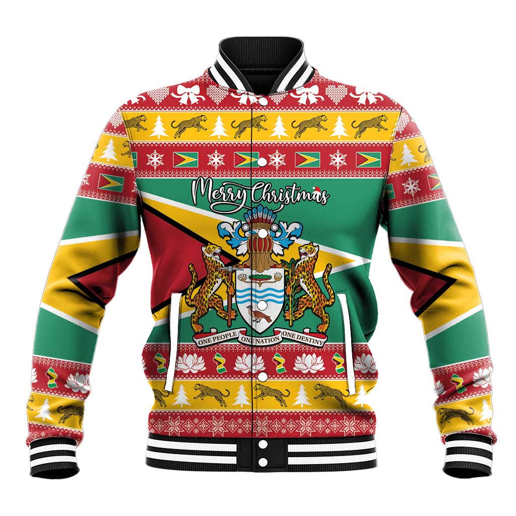 Guyana Christmas Baseball Jacket Coat Of Arms with Flag Style - Wonder Print Shop