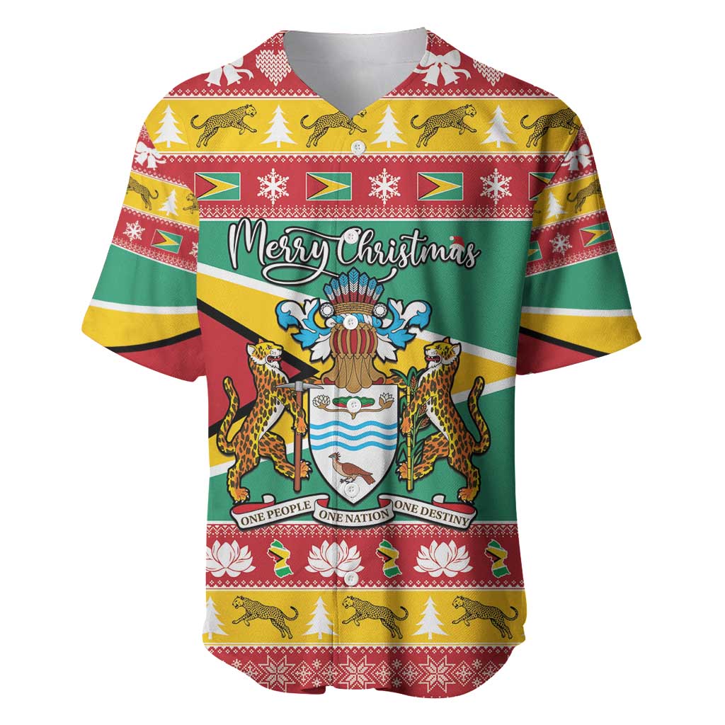 Guyana Christmas Baseball Jersey Coat Of Arms with Flag Style - Wonder Print Shop