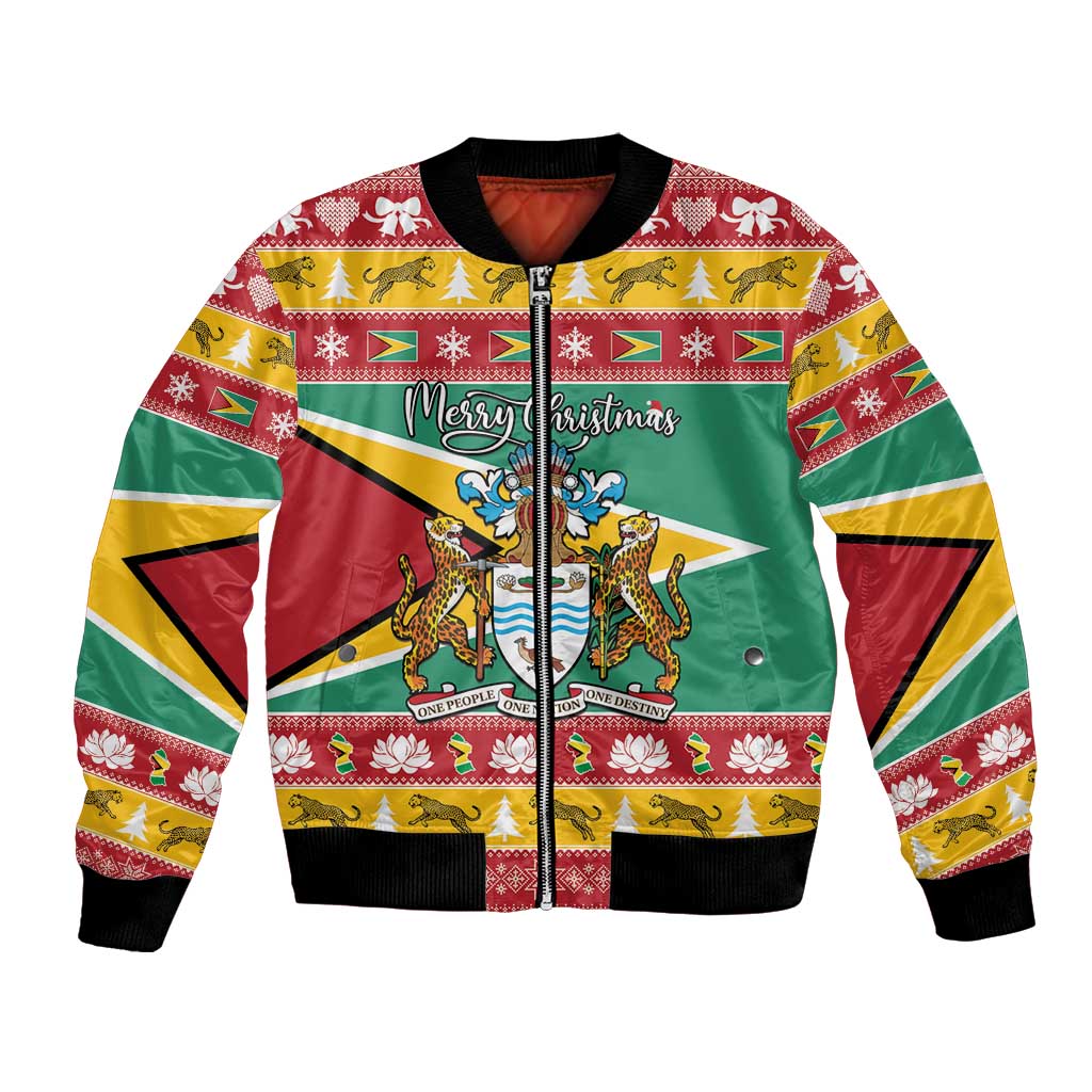 Guyana Christmas Bomber Jacket Coat Of Arms with Flag Style - Wonder Print Shop