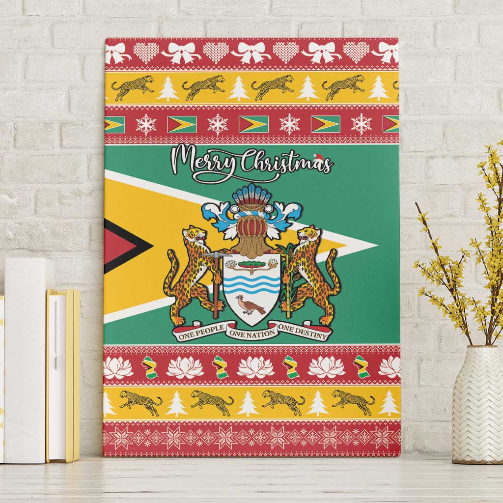 Guyana Christmas Canvas Wall Art Coat Of Arms with Flag Style - Wonder Print Shop