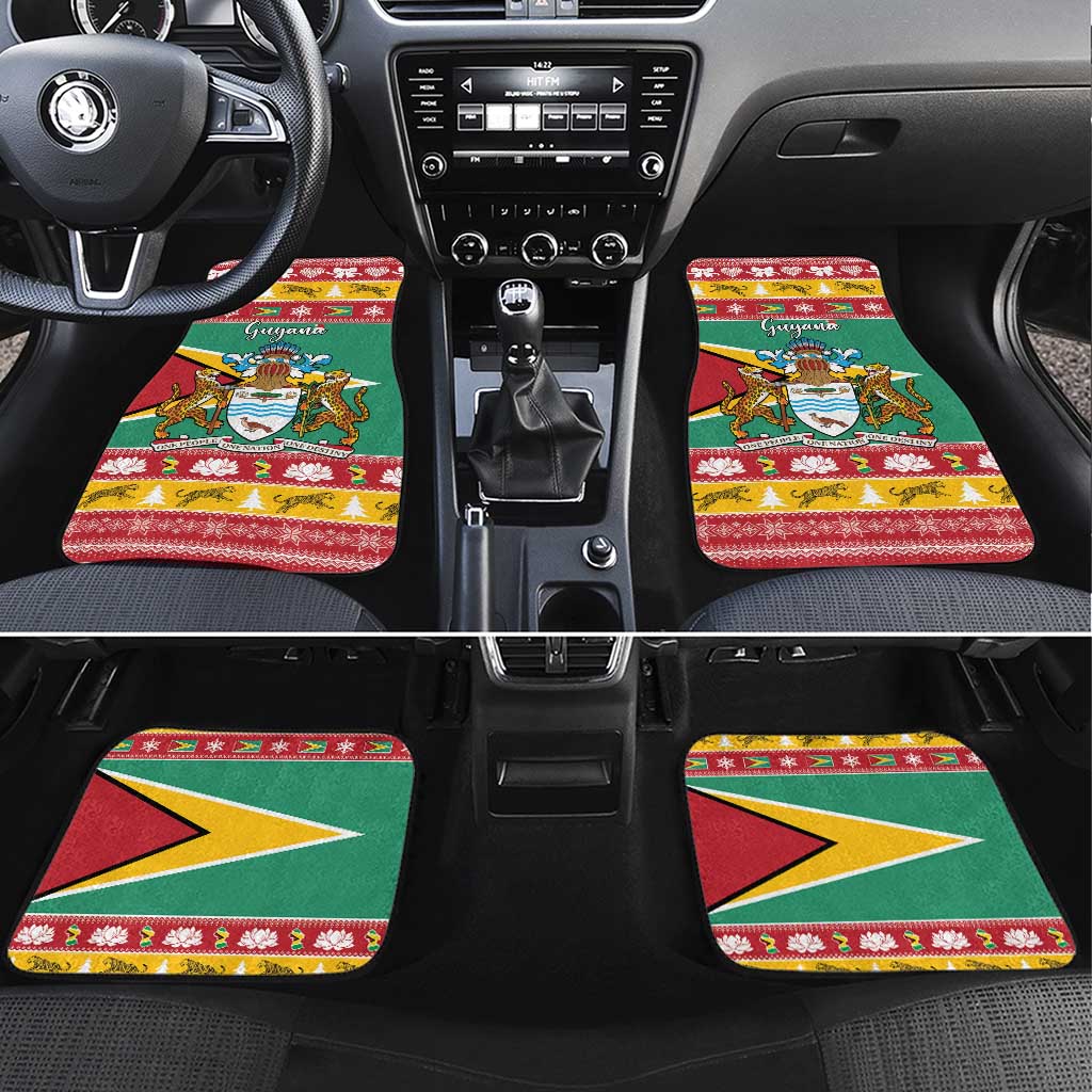 Guyana Christmas Car Mats Coat Of Arms with Flag Style - Wonder Print Shop