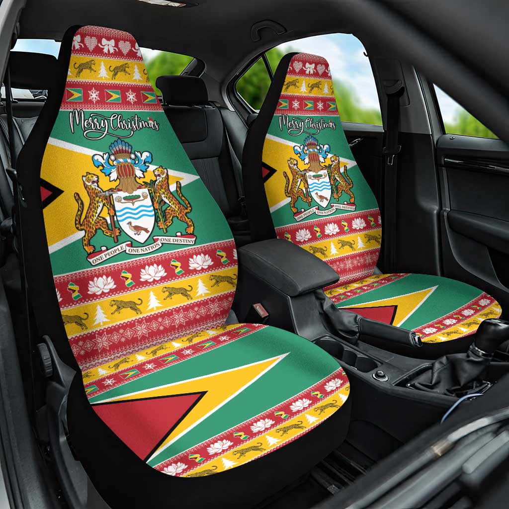 Guyana Christmas Car Seat Cover Coat Of Arms with Flag Style - Wonder Print Shop