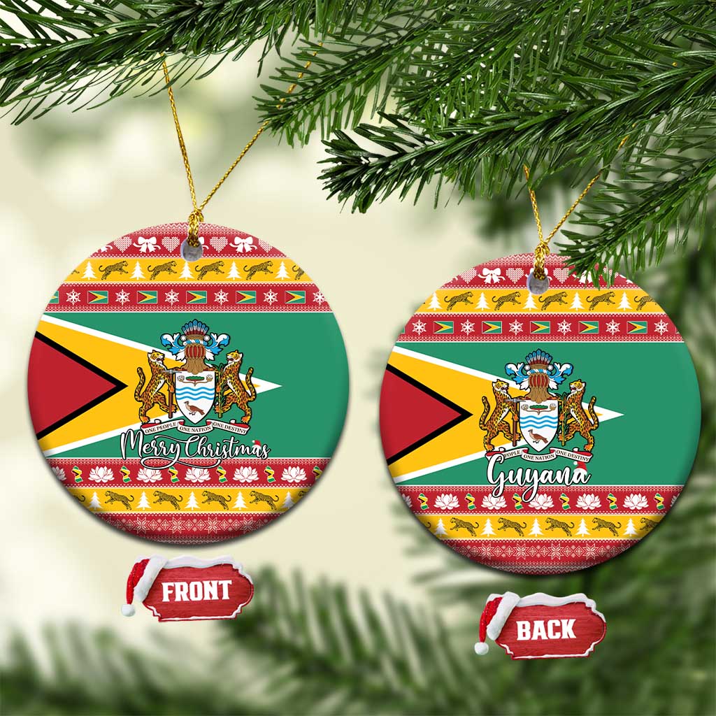 Guyana Christmas Ceramic Ornament Coat Of Arms with Flag Style - Wonder Print Shop