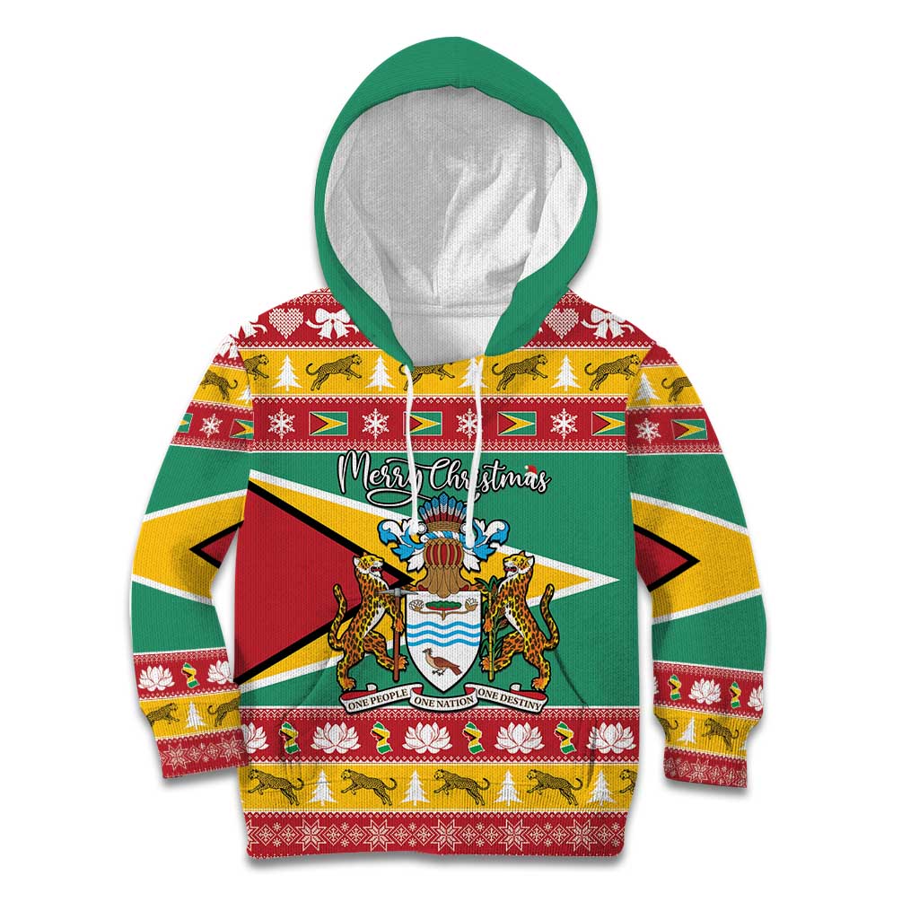 Guyana Christmas Kid Hoodie Coat Of Arms with Flag Style - Wonder Print Shop