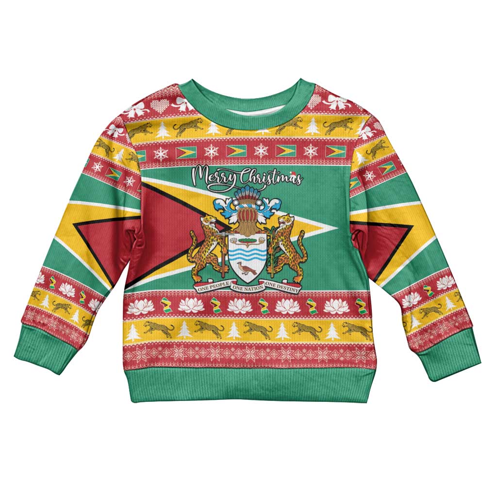 Guyana Christmas Kid Ugly Christmas Sweater Coat Of Arms with Flag Style - Wonder Print Shop