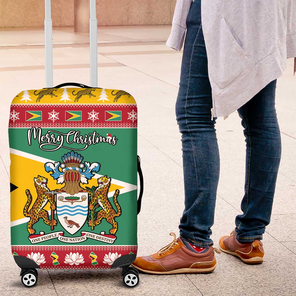 Guyana Christmas Luggage Cover Coat Of Arms with Flag Style - Wonder Print Shop