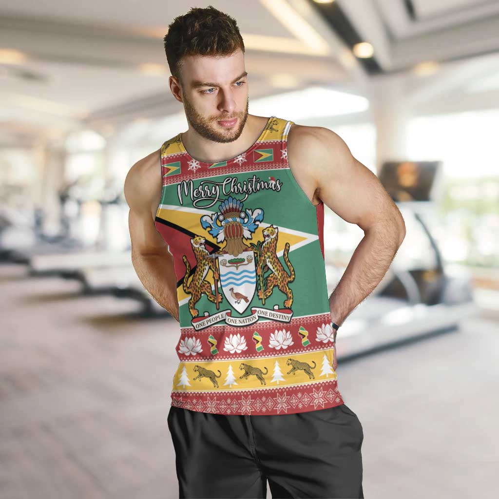 Guyana Christmas Men Tank Top Coat Of Arms with Flag Style - Wonder Print Shop