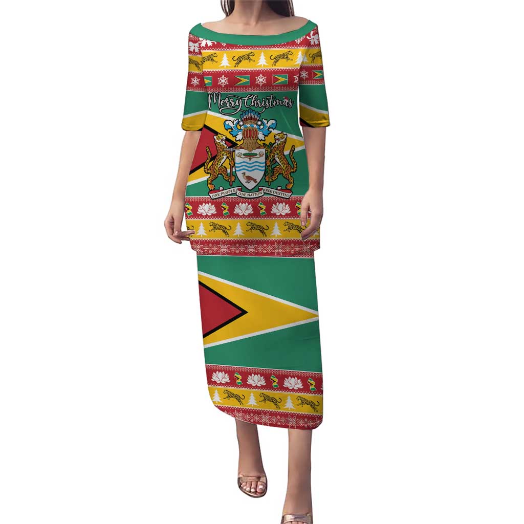 Guyana Christmas Puletasi Coat Of Arms with Flag Style - Wonder Print Shop