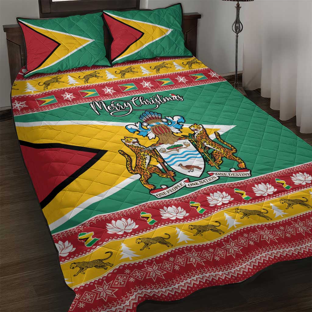 Guyana Christmas Quilt Bed Set Coat Of Arms with Flag Style - Wonder Print Shop