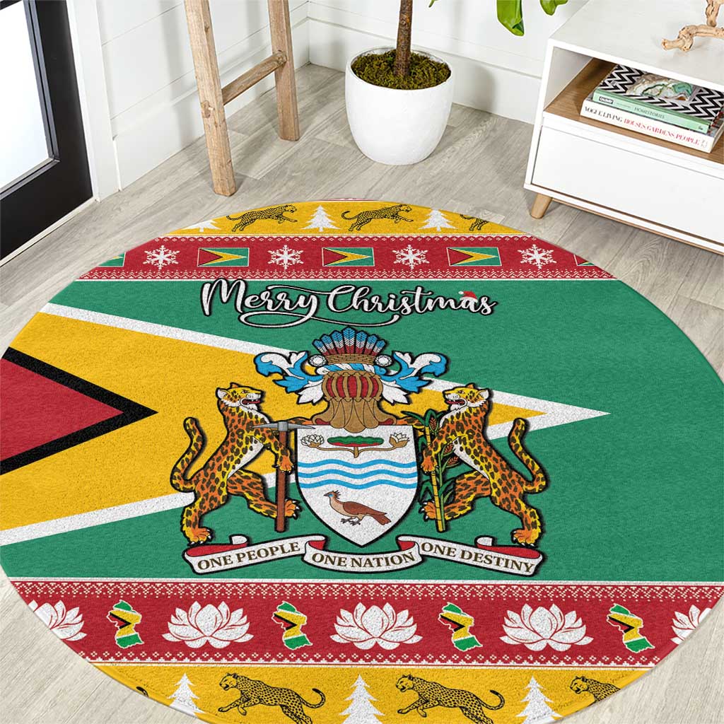 Guyana Christmas Round Carpet Coat Of Arms with Flag Style