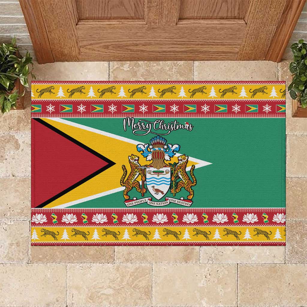 Guyana Christmas Rubber Doormat Coat Of Arms with Flag Style - Wonder Print Shop